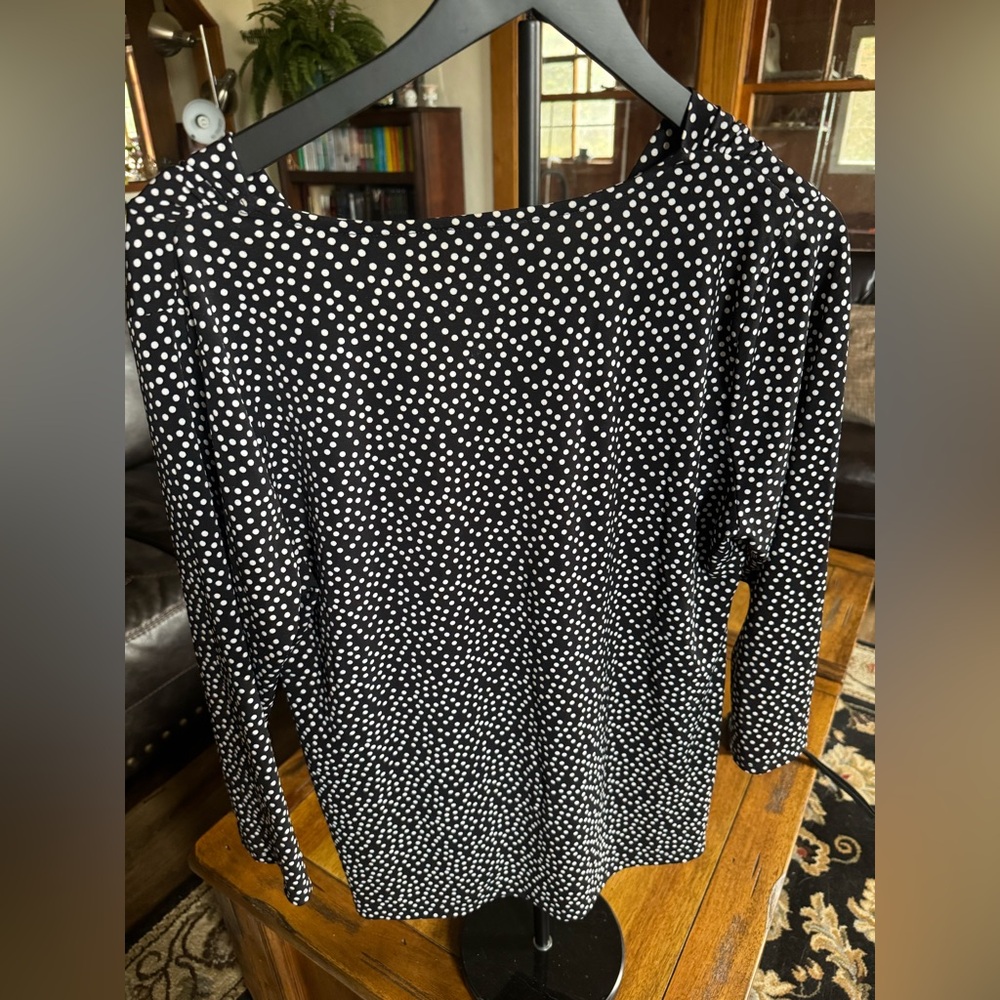 Chaus Black & White Polka Dot Long Sleeve Blouse Size L - Picture 3 of 7